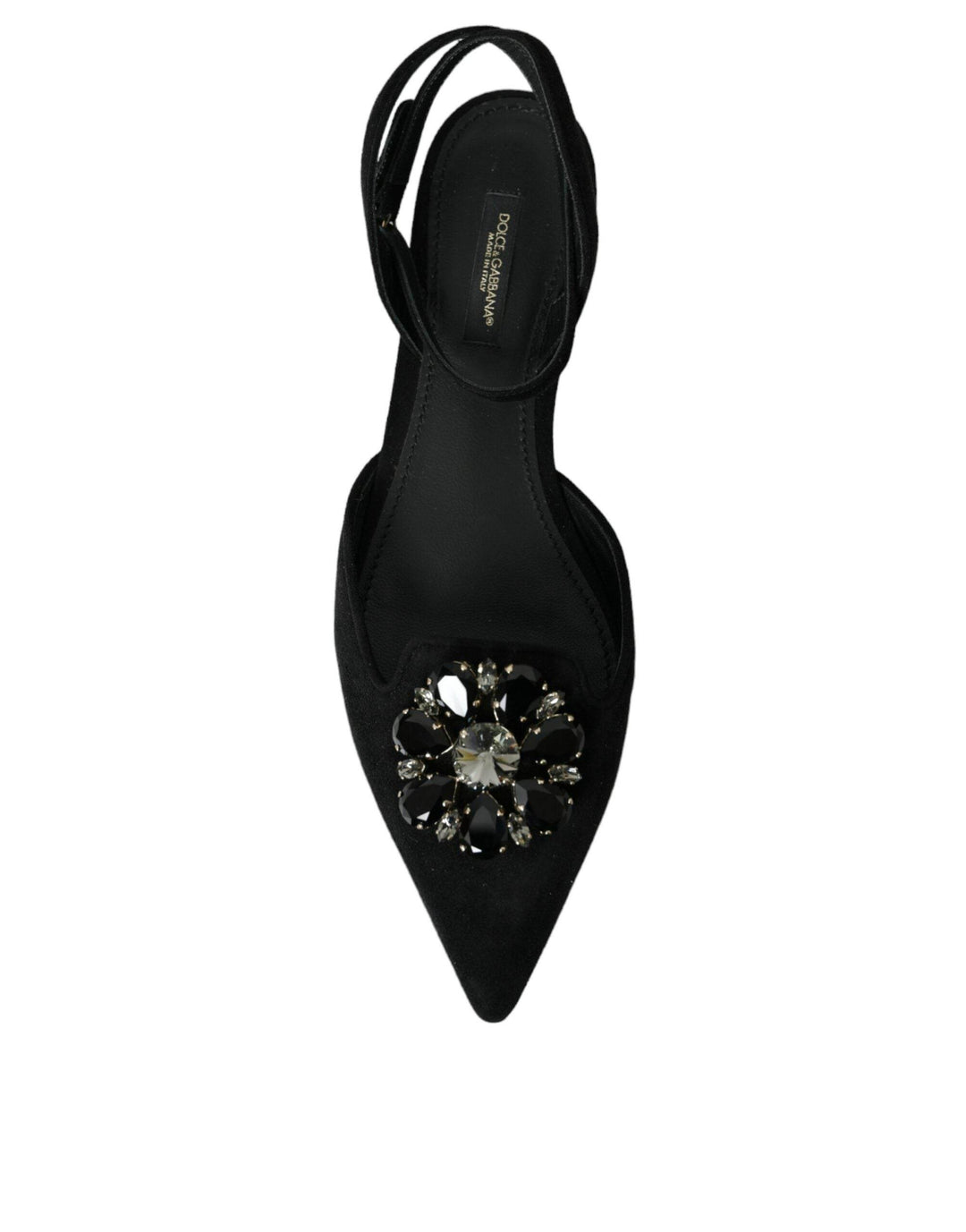 Dolce & Gabbana Schwarzes Leder Kristall Slingback Sandalen Schuhe - Léoré