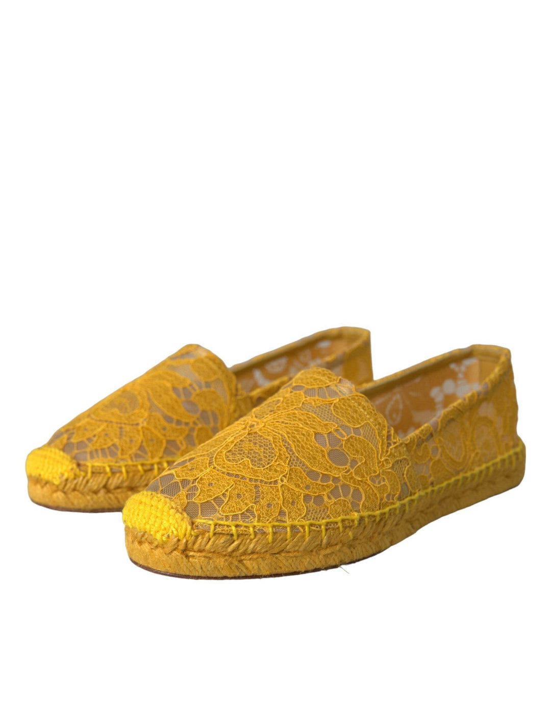 Dolce & Gabbana Gelb Taormina Lace Espadrille Loafers Flats Schuhe - Léoré