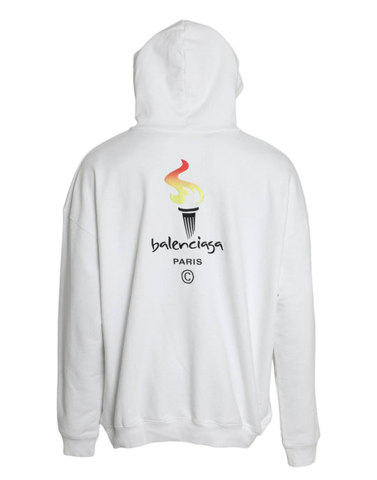 Balenciaga Weißer Baumwoll-Logo-Pullover mit Kapuze Sweatshirt Pullover - Léoré