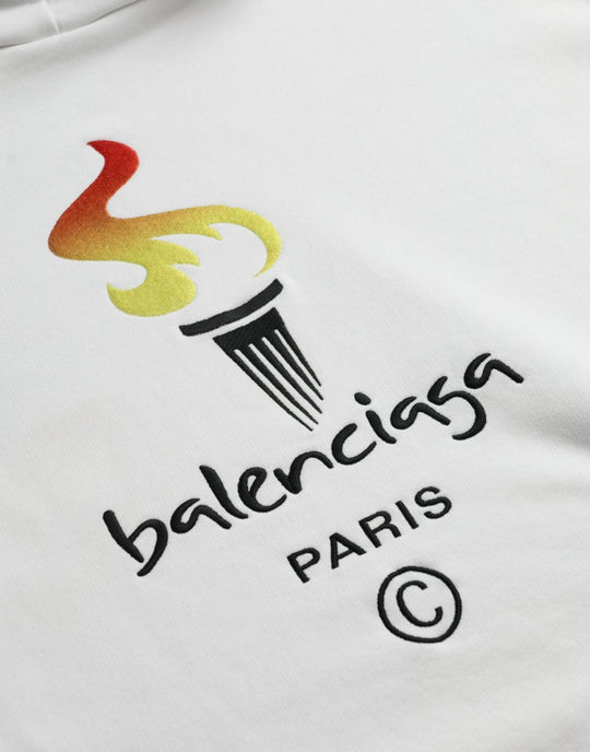 Balenciaga Weißer Baumwoll-Logo-Pullover mit Kapuze Sweatshirt Pullover - Léoré