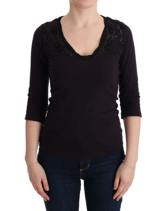 Costume National Lila Baumwoll-T-Shirt mit V-Ausschnitt