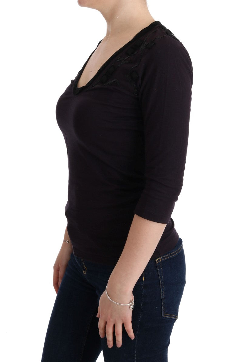 Costume National Lila Baumwoll-T-Shirt mit V-Ausschnitt