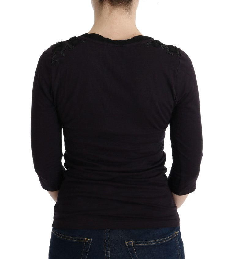Costume National Lila Baumwoll-T-Shirt mit V-Ausschnitt
