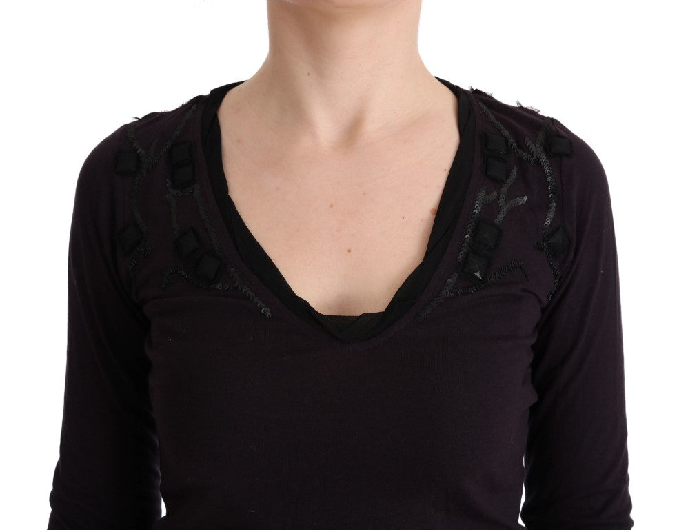 Costume National Lila Baumwoll-T-Shirt mit V-Ausschnitt