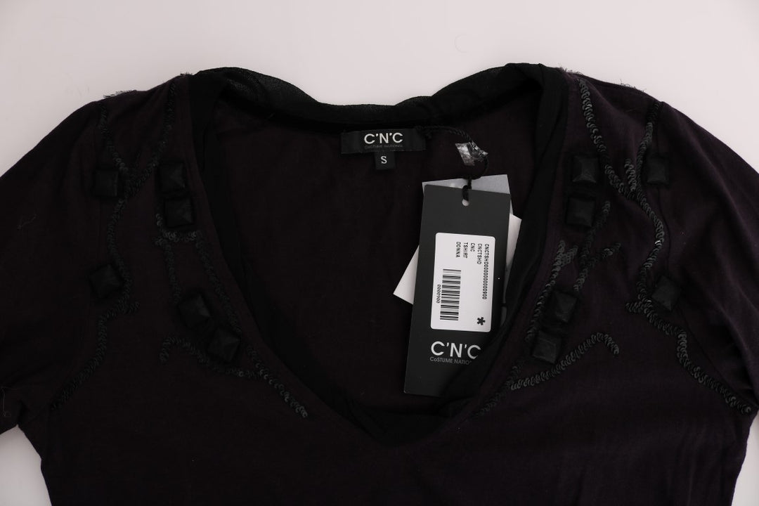 Costume National Lila Baumwoll-T-Shirt mit V-Ausschnitt