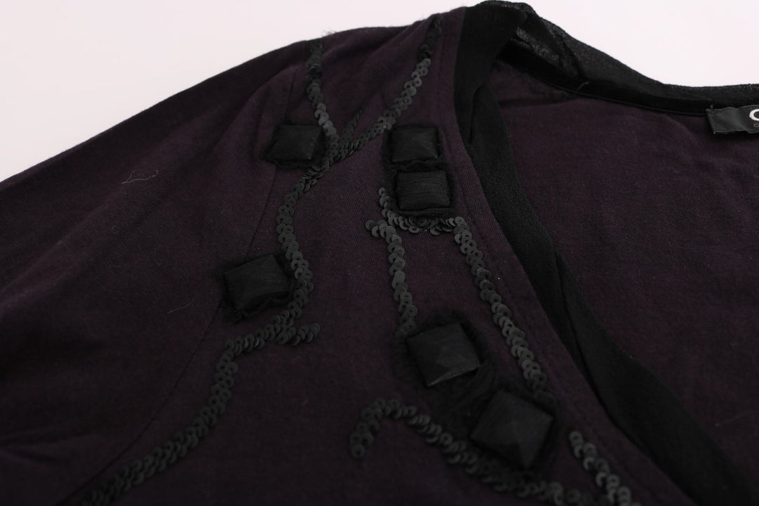 Costume National Lila Baumwoll-T-Shirt mit V-Ausschnitt