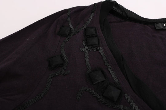 Costume National Lila Baumwoll-T-Shirt mit V-Ausschnitt