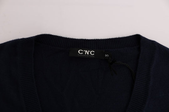 Costume National Blauer Pullover mit V-Ausschnitt aus Viskose