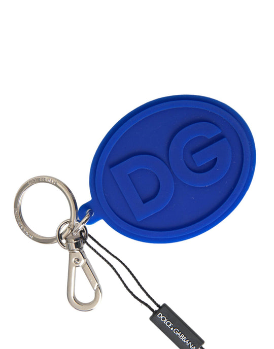 Dolce & Gabbana Blauer Gummi DG Logo Silber Messing Metall Schlüsselanhänger Schlüsselbund - Léoré