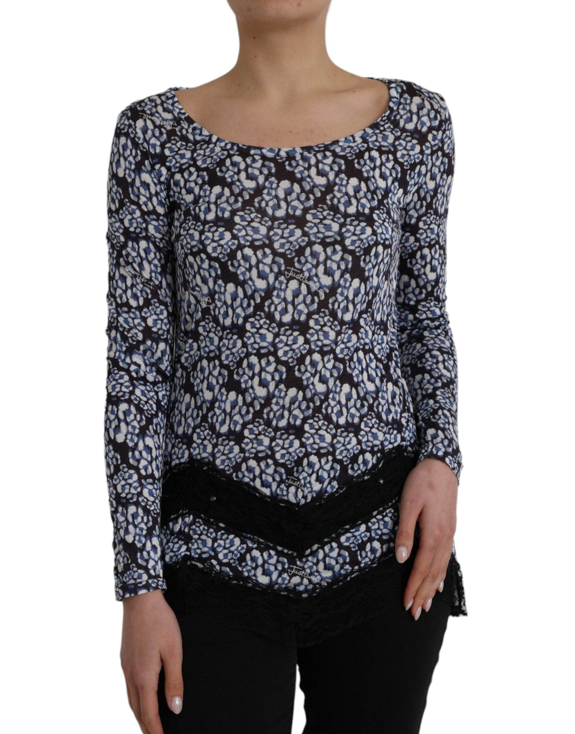 Just Cavalli Blaue florale Spitze mit langen Ärmeln Top Unterwäsche Bluse - Léoré