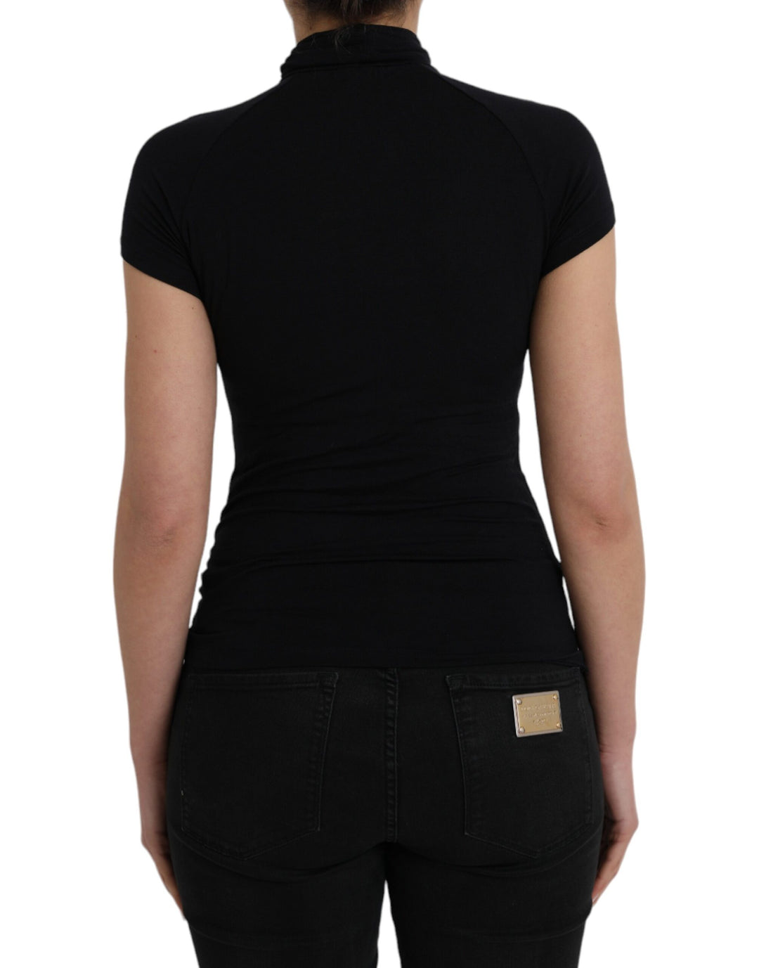 Costume National Schwarzes Kurzarm-Top mit Rollkragen aus Viskose