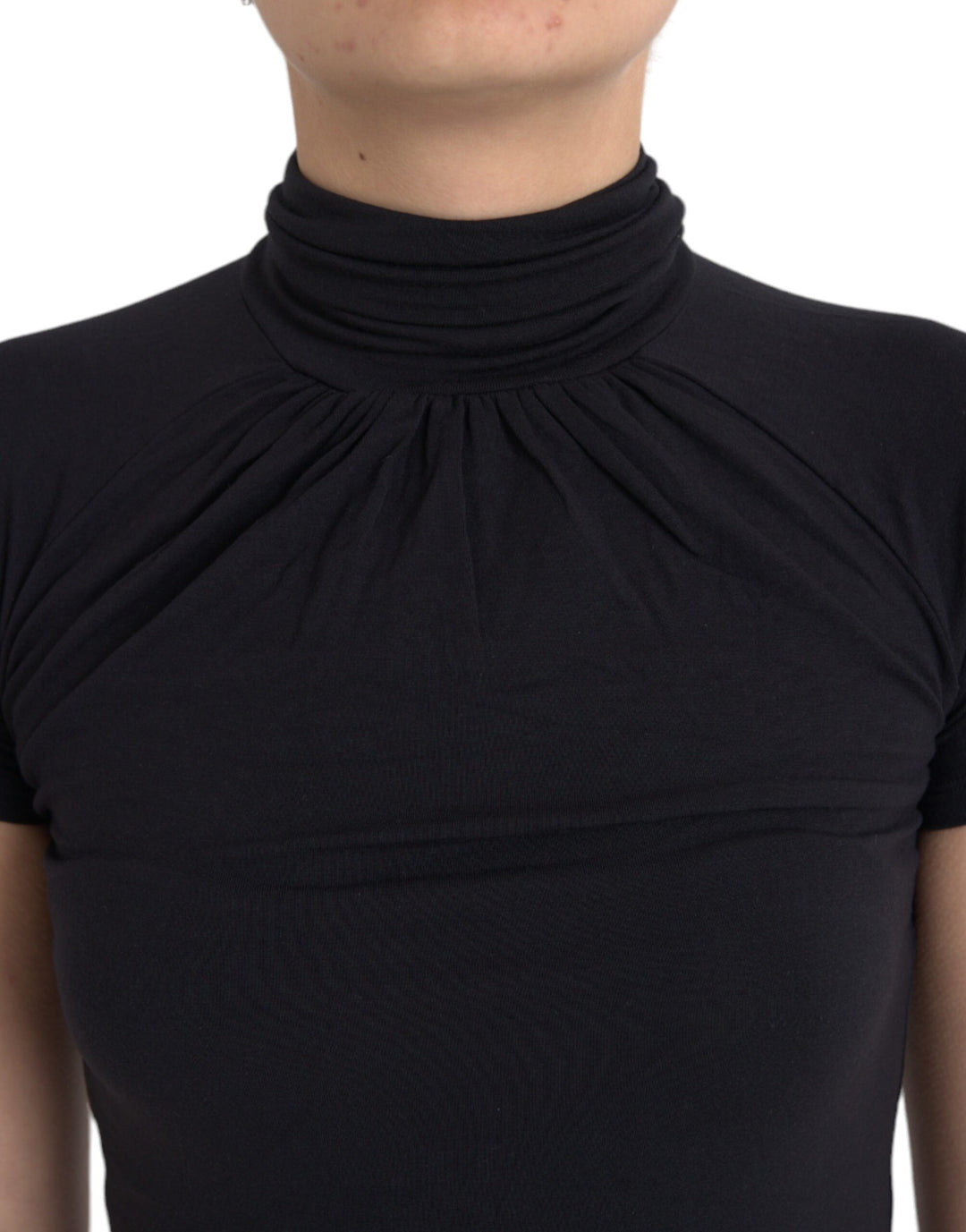 Costume National Schwarzes Kurzarm-Top mit Rollkragen aus Viskose