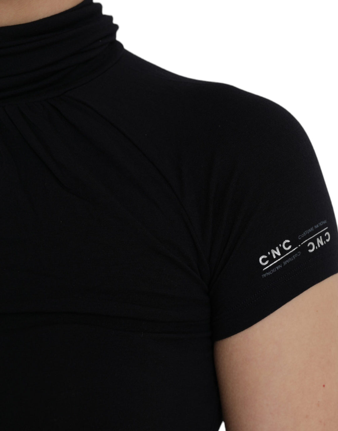 Costume National Schwarzes Kurzarm-Top mit Rollkragen aus Viskose