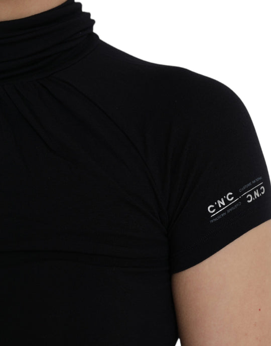 Costume National Schwarzes Kurzarm-Top mit Rollkragen aus Viskose