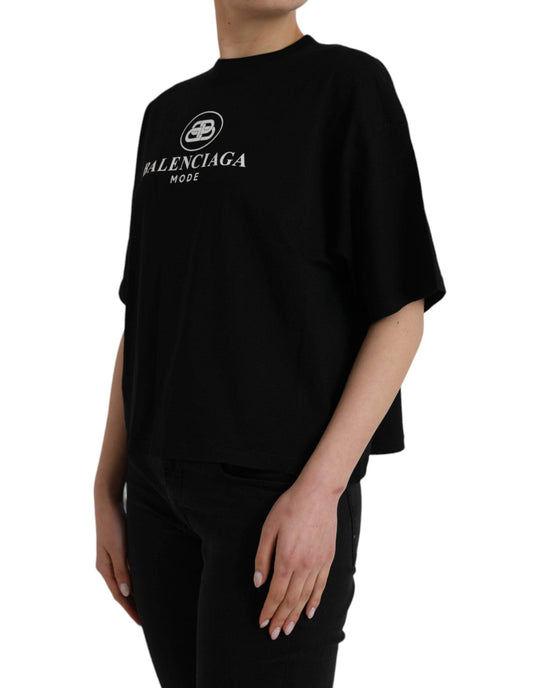 Balenciaga Schwarzes Baumwoll-Logo-T-Shirt mit Rundhalsausschnitt und kurzen Ärmeln - Léoré