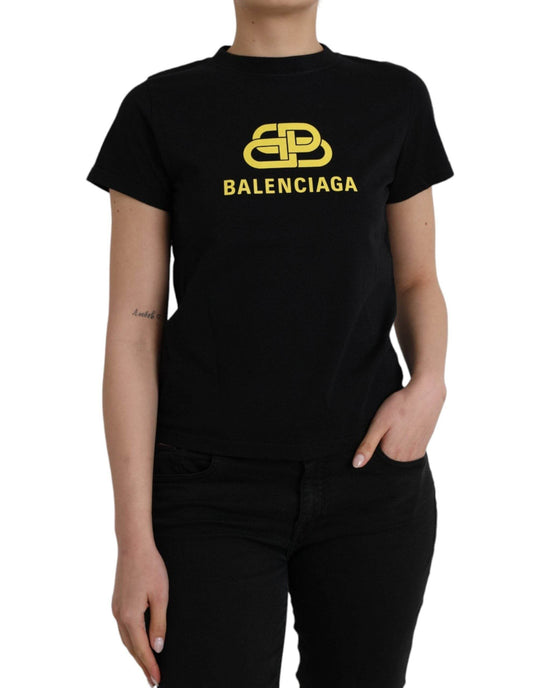 Balenciaga Schwarzes T-Shirt mit Rundhalsausschnitt und kurzen Ärmeln aus Baumwolle mit Logodruck - Léoré