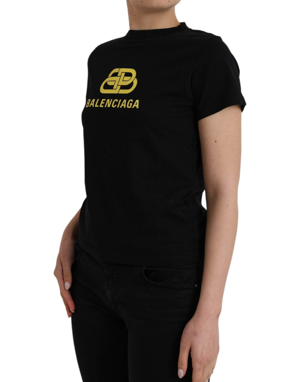 Balenciaga Schwarzes T-Shirt mit Rundhalsausschnitt und kurzen Ärmeln aus Baumwolle mit Logodruck - Léoré