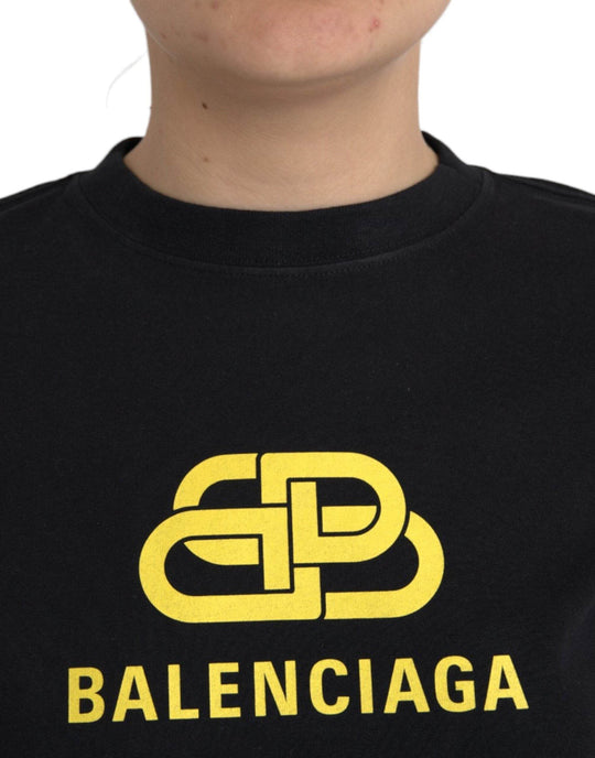 Balenciaga Schwarzes T-Shirt mit Rundhalsausschnitt und kurzen Ärmeln aus Baumwolle mit Logodruck - Léoré