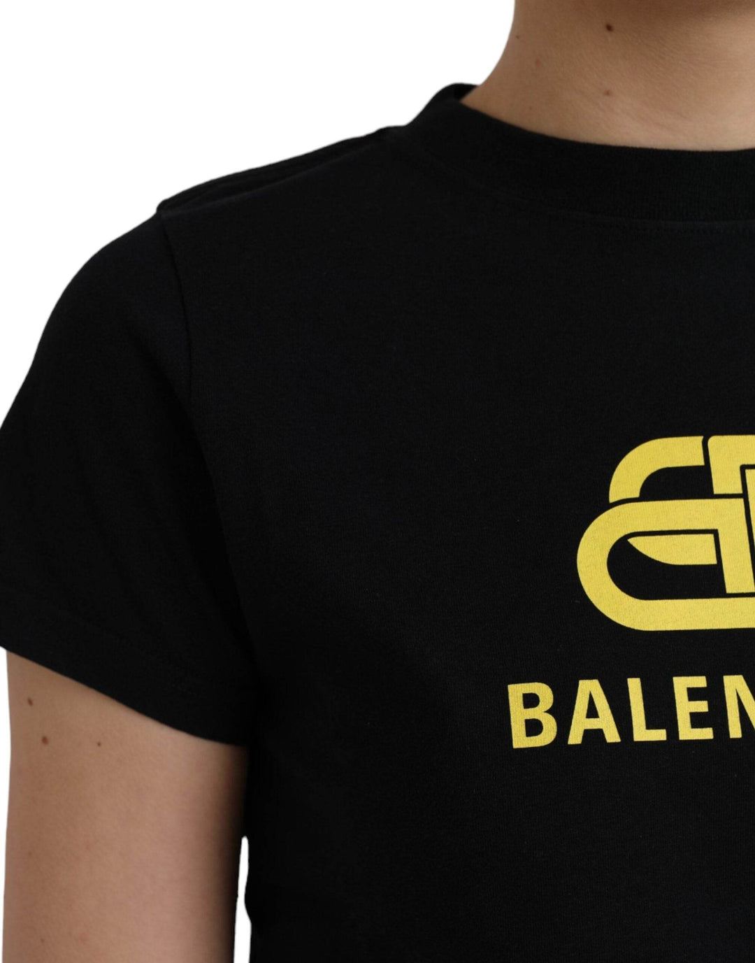 Balenciaga Schwarzes T-Shirt mit Rundhalsausschnitt und kurzen Ärmeln aus Baumwolle mit Logodruck - Léoré