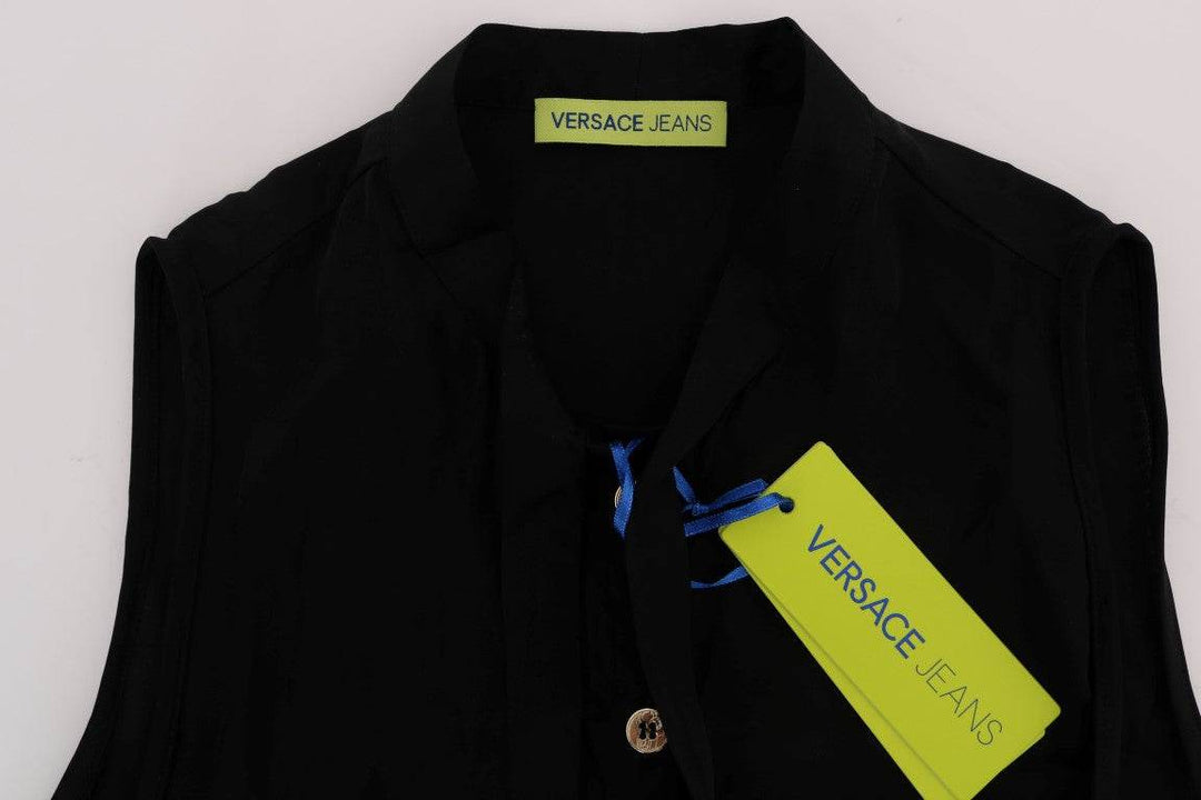 Versace Jeans Schickes ärmelloses schwarzes Hemd Bluse - Léoré