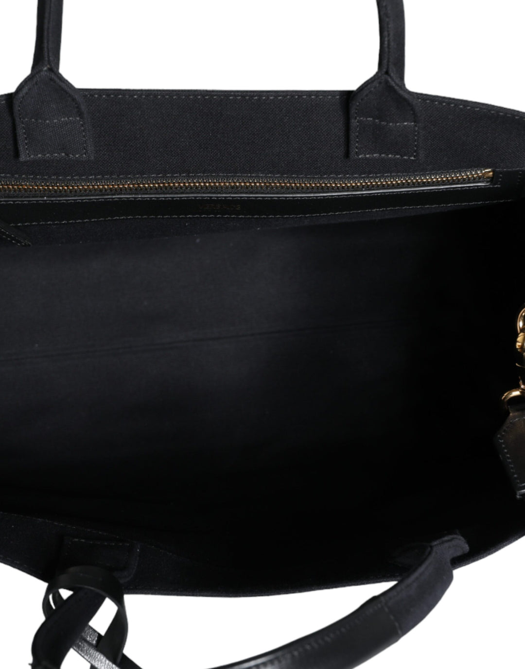 Versace Schwarze Top Handle Canvas Leder Logo Crossbody Tote Bag