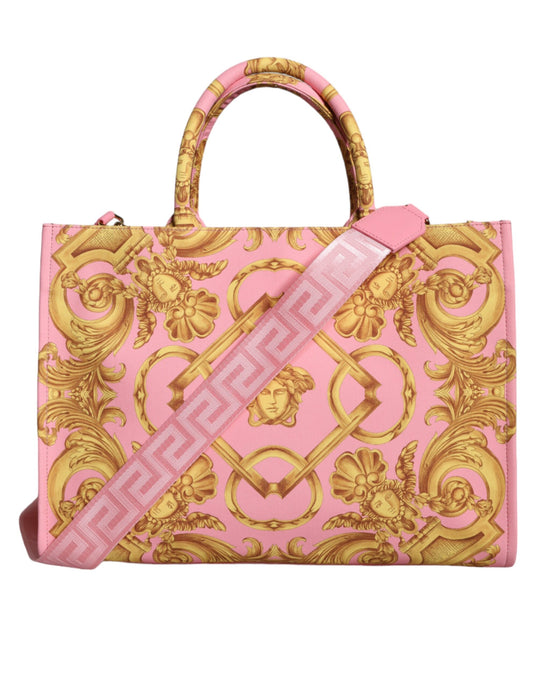 Versace Rosa bedruckte große Einkaufstasche aus Leder