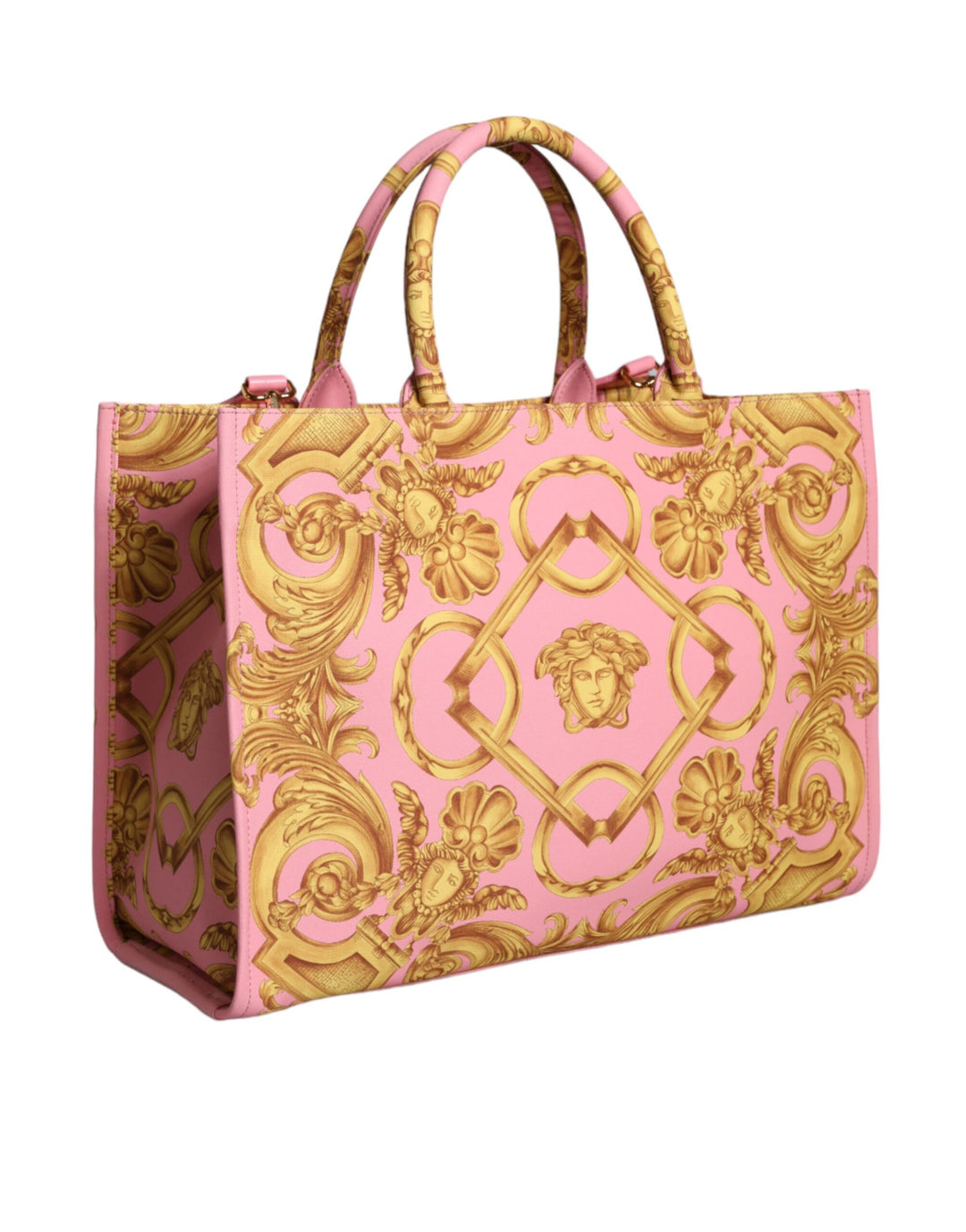 Versace Rosa bedruckte große Einkaufstasche aus Leder