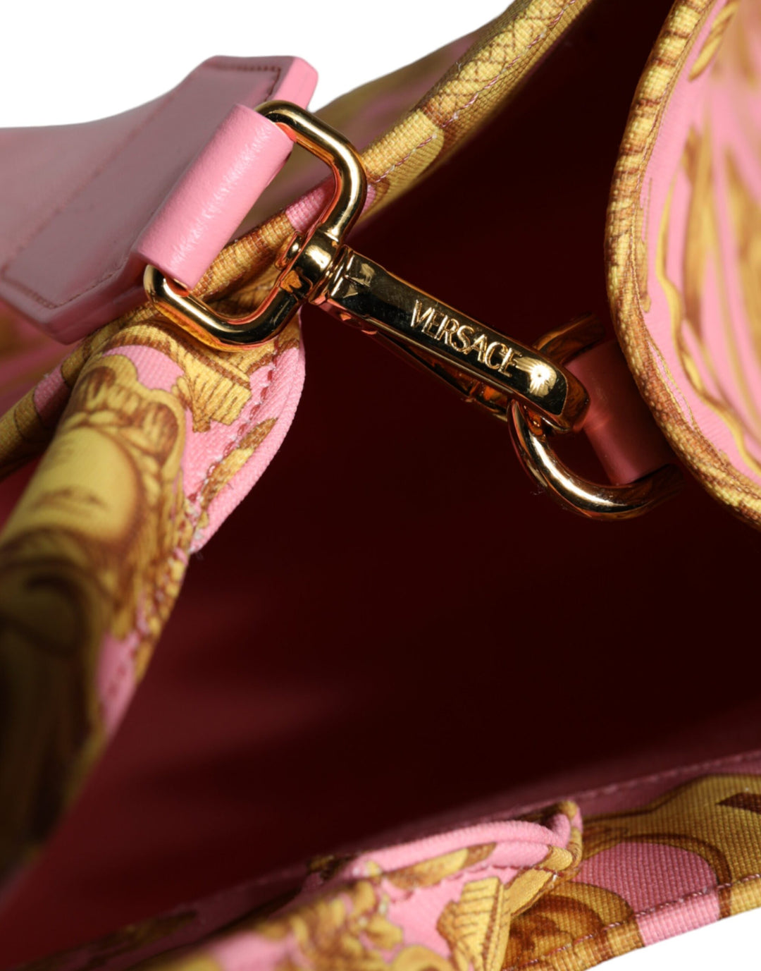 Versace Rosa bedruckte große Einkaufstasche aus Leder
