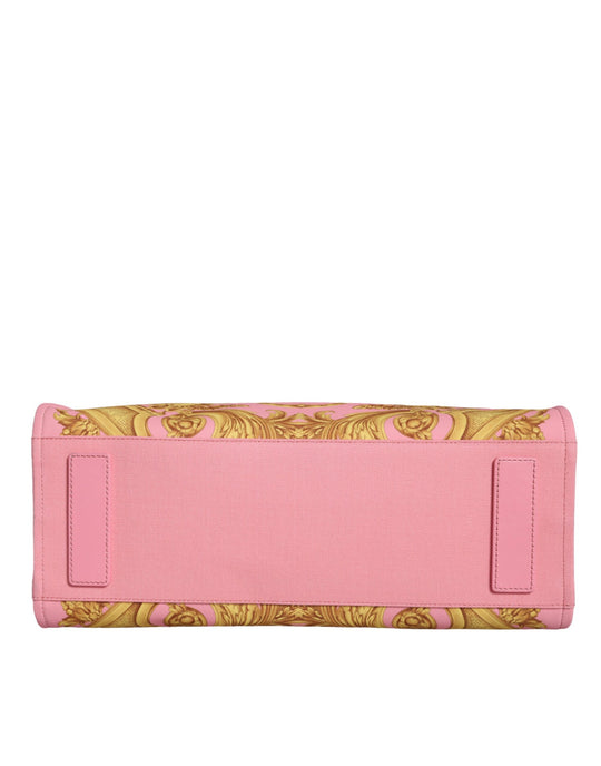Versace Rosa bedruckte große Einkaufstasche aus Leder