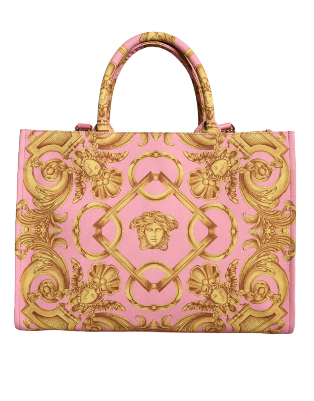 Versace Rosa bedruckte große Einkaufstasche aus Leder
