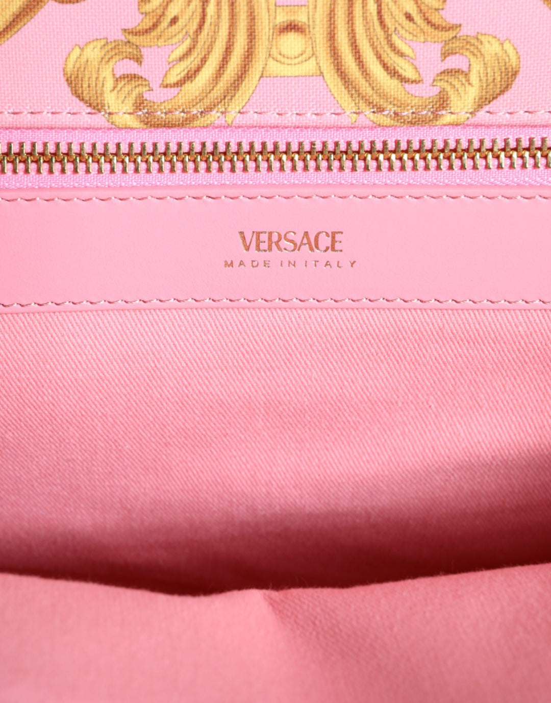 Versace Rosa bedruckte große Einkaufstasche aus Leder