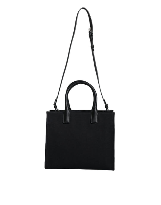 Versace Schwarze Top Handle Canvas Leder Logo Crossbody Tote Bag