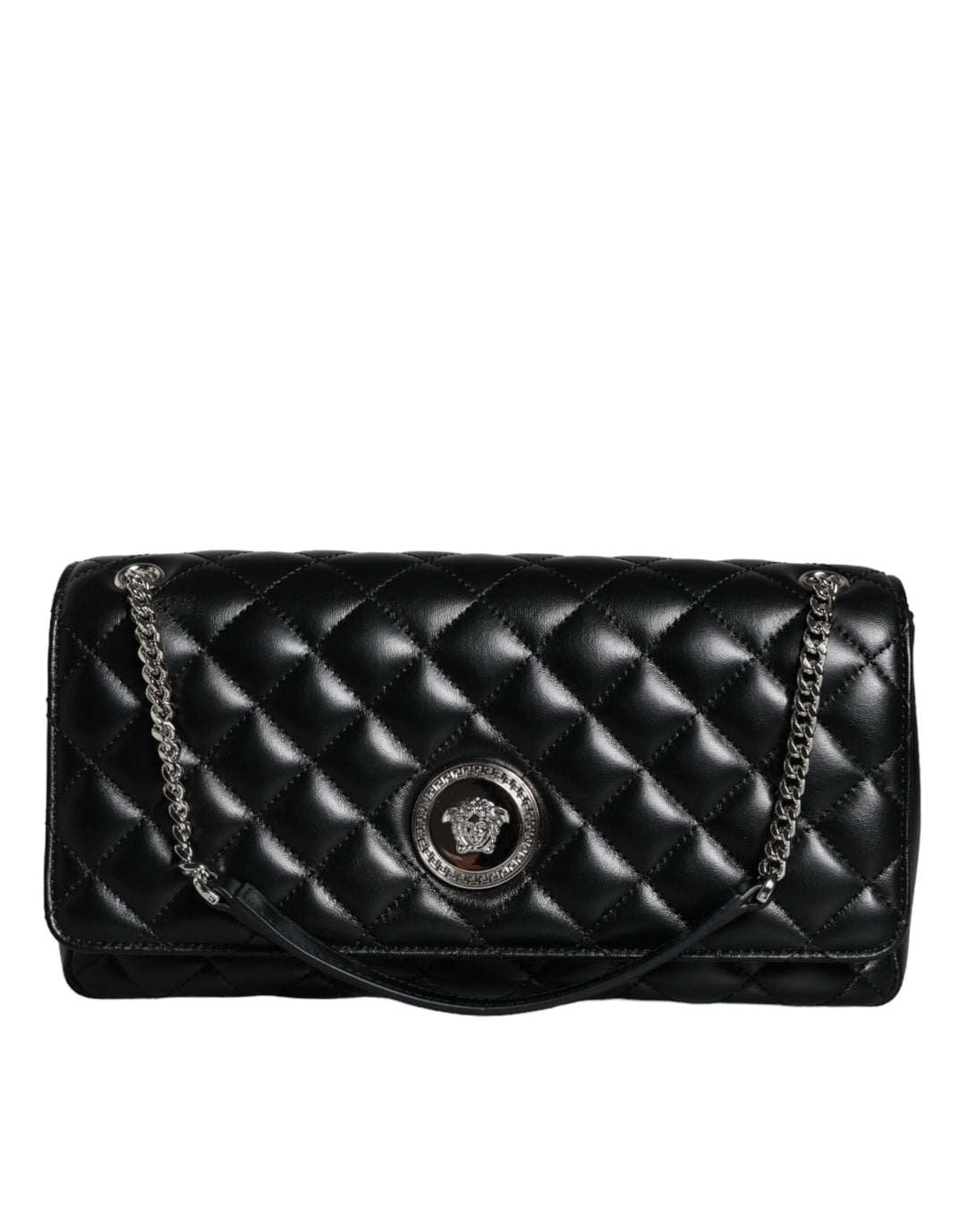 Versace Schwarze gesteppte Lammleder Crossbody Umhängetasche