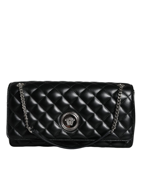 Versace Schwarze gesteppte Lammleder Crossbody Umhängetasche