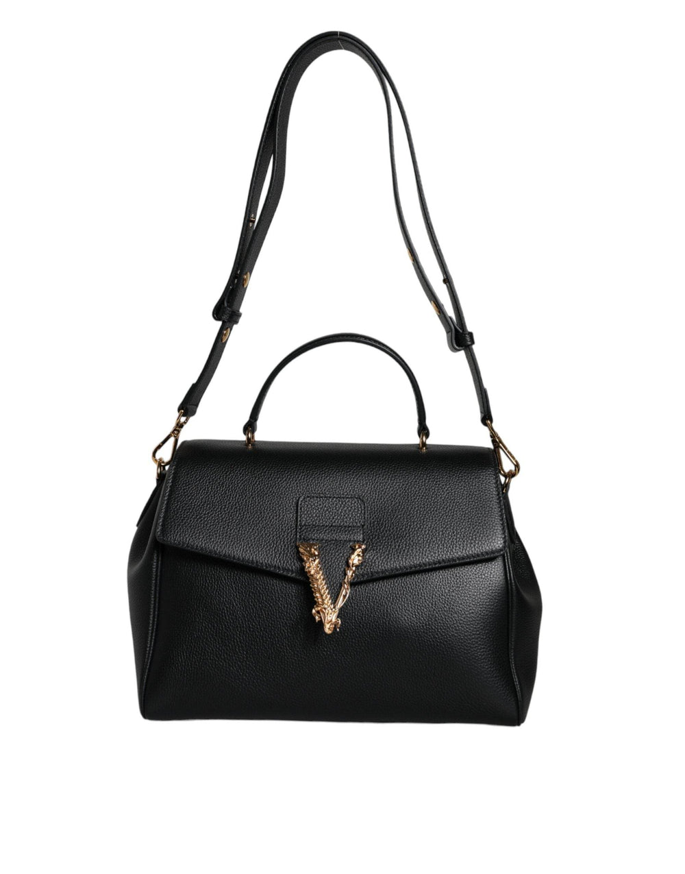 Versace Black Top Handle Grainy Calfskin Leather Crossbody Bag - Léoré
