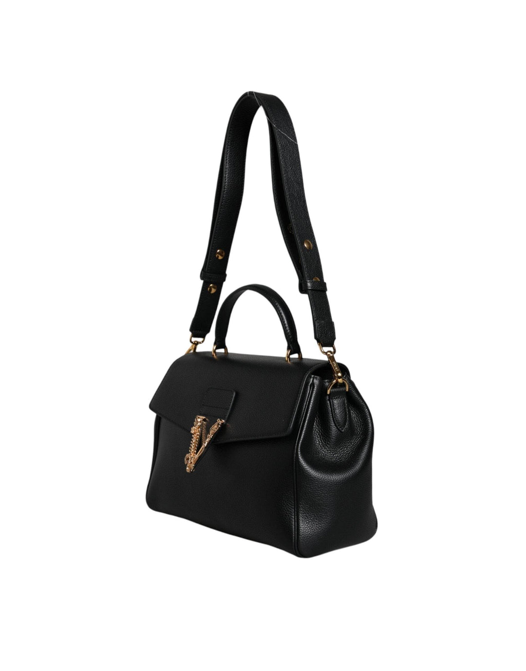 Versace Black Top Handle Grainy Calfskin Leather Crossbody Bag - Léoré