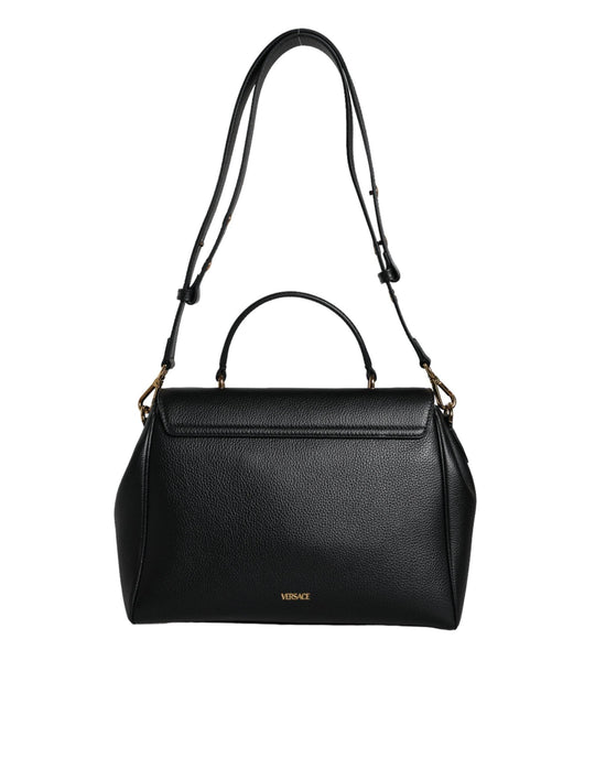 Versace Black Top Handle Grainy Calfskin Leather Crossbody Bag - Léoré