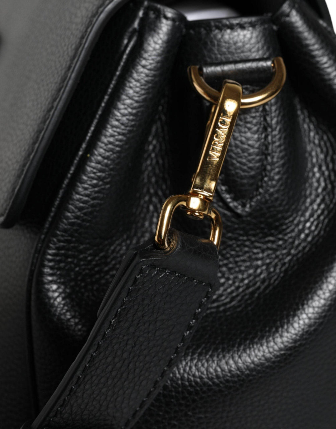 Versace Black Top Handle Grainy Calfskin Leather Crossbody Bag - Léoré