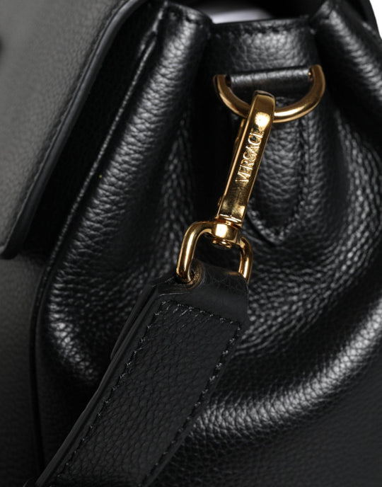 Versace Black Top Handle Grainy Calfskin Leather Crossbody Bag - Léoré