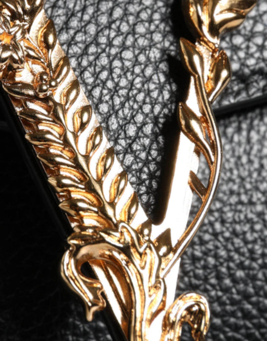 Versace Black Top Handle Grainy Calfskin Leather Crossbody Bag - Léoré