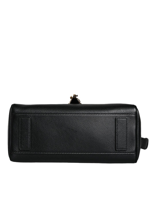 Versace Black Top Handle Grainy Calfskin Leather Crossbody Bag - Léoré