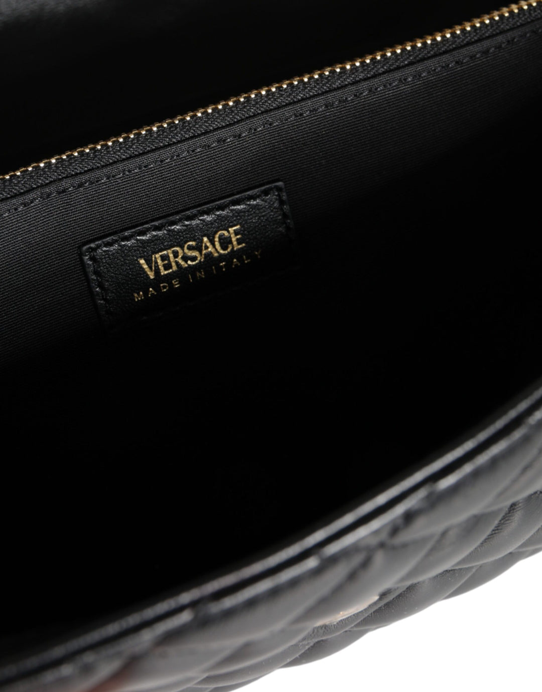 Versace Schwarze gesteppte Nappaleder Crossbody Umhängetasche