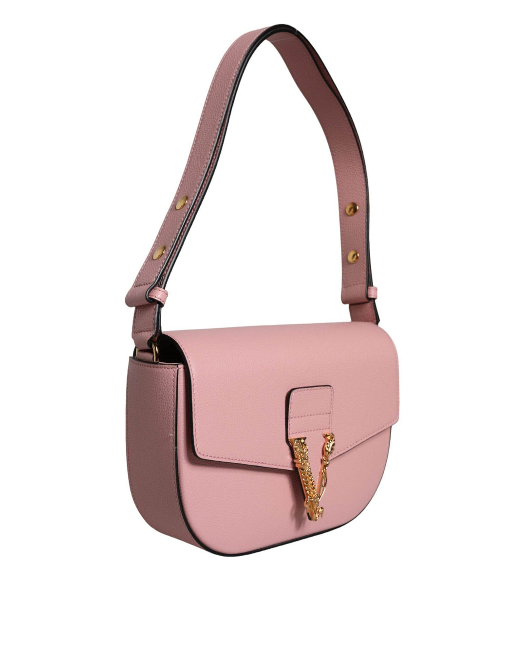 Versace Pink Grainy Calf Leather Logo Crossbody Shoulder Bag - Léoré