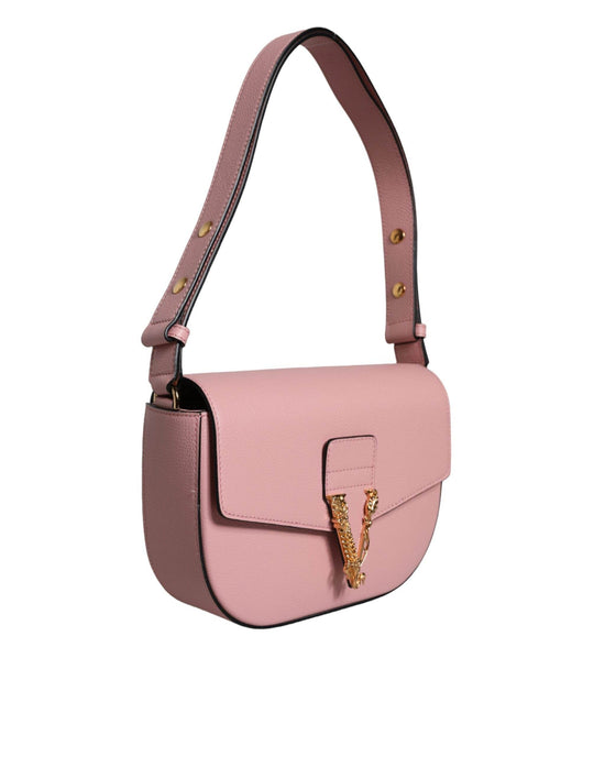 Versace Pink Grainy Calf Leather Logo Crossbody Shoulder Bag - Léoré
