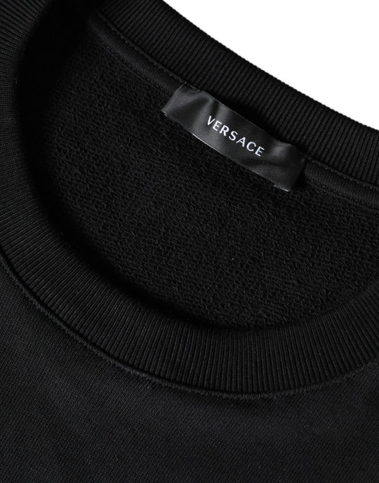 Versace Schwarzes Medusa Fleece-Baumwoll-Rundhals-Sweatshirt Pullover