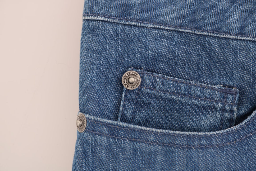 Costume National Boyfriend Fit Jeans aus Baumwolle mit blauer Waschung