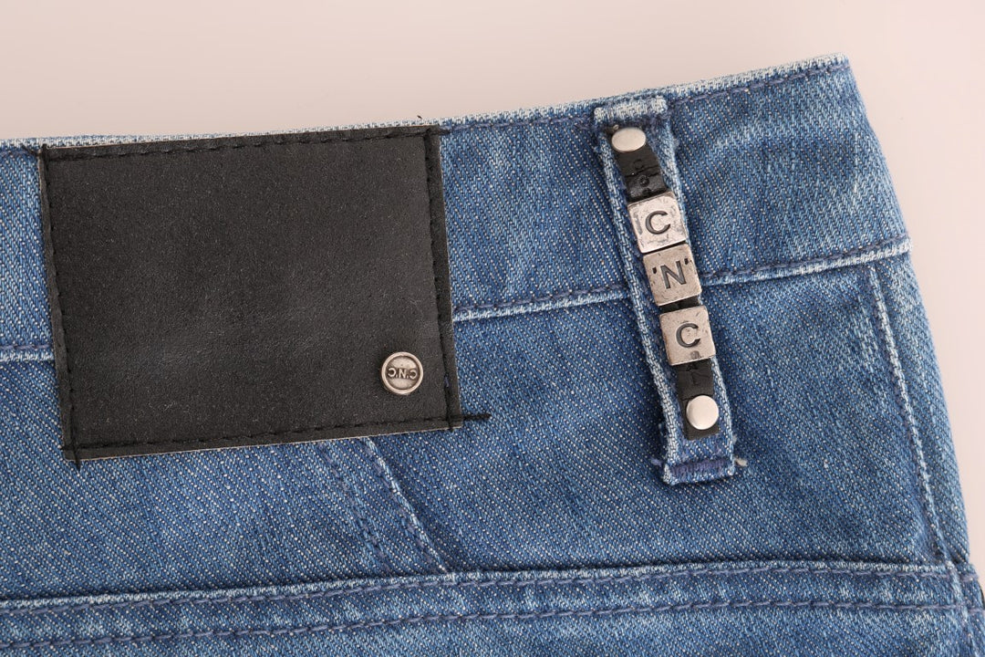 Costume National Boyfriend Fit Jeans aus Baumwolle mit blauer Waschung
