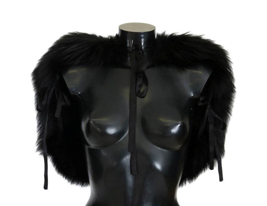 Dolce & Gabbana Eleganter Schwarz-Silber-Fuchsfell-Wickelschal - Léoré