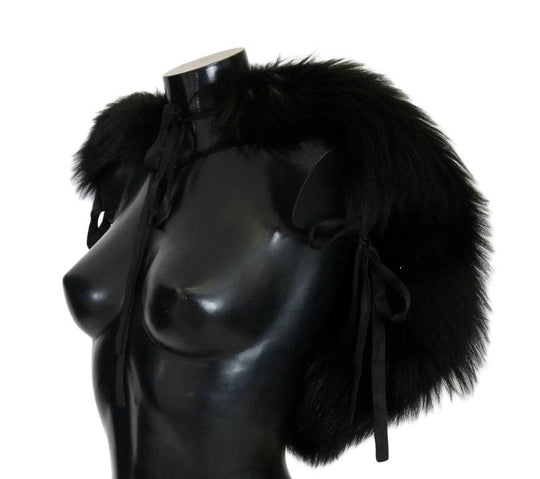 Dolce & Gabbana Eleganter Schwarz-Silber-Fuchsfell-Wickelschal - Léoré