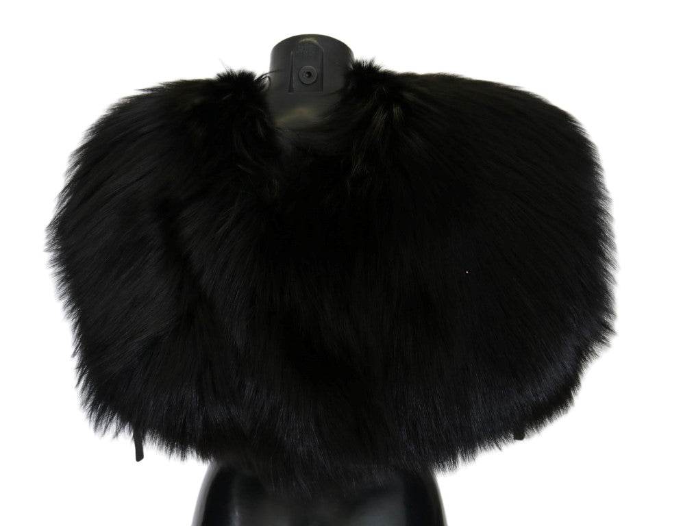 Dolce & Gabbana Eleganter Schwarz-Silber-Fuchsfell-Wickelschal - Léoré